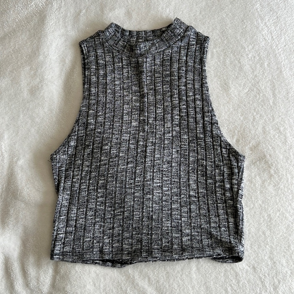 Gray High Neck Ribbed Crop Top